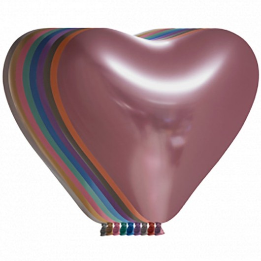 6x Herzballon chrome unsortiert 30 cm