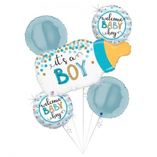 Pack 5 Ballons aufgeblasen + Schachtel Baby Boy