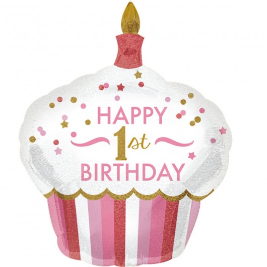 Mylar-Ballon Cupcake 1. Geburtstag Mädchen