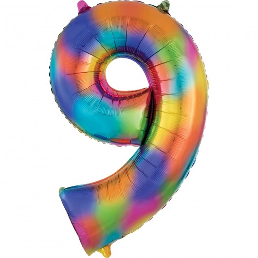 Form-Luftballon Nr. 9 Rainbow Splash 88 cm