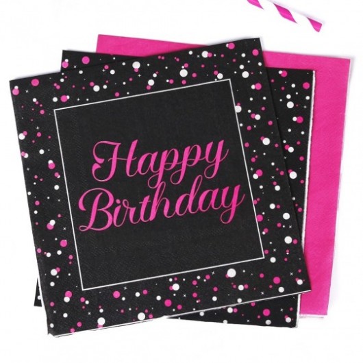 20x Serviette Happy Birthday Party-Sparkler rosa 33 x 33 cm