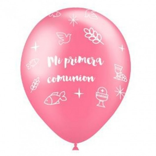 8 BALLONS EN LATEX ROSE 'MI PRIMERA COMUNIÓN' 28 CM