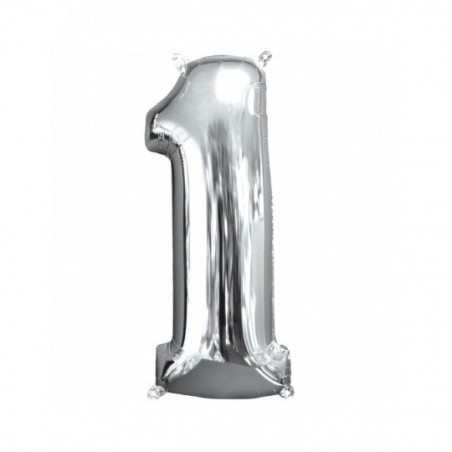 Ballon chiffre 1 en aluminium 86 cm - Argent - Bobidibou