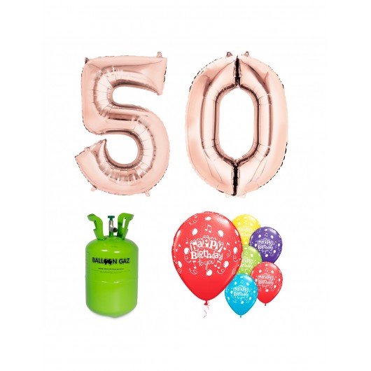 PACK BALLONS 50 ANNIVERSAIRE ROSE GOLD