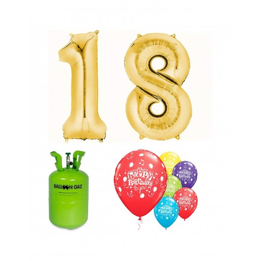 PACK BALLONS 18 ANNIVERSAIRE OR