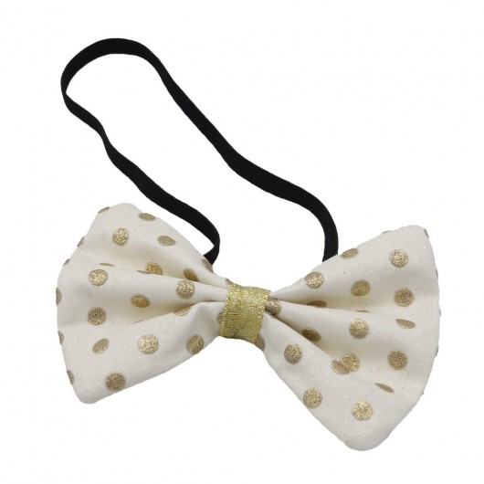 NOEUD PAPILLON BLANC POIS OR