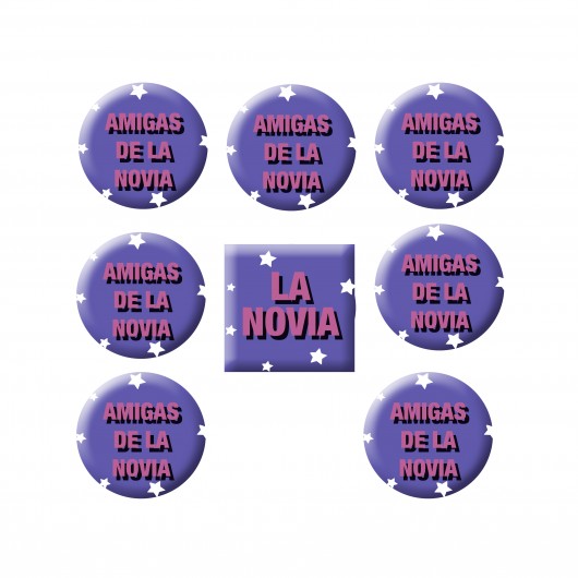 8 BADGES ''NOVIA Y AMIGAS DE LA NOVIA''