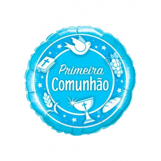 BALÃO MYLAR AZUL PRIMEIRA COMUNHÃO