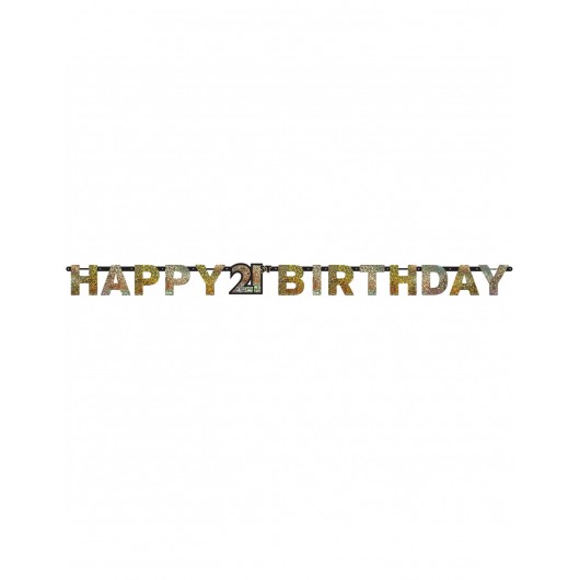 BANNER ''HAPPY 21 BIRTHDAY'' LAMPEJOS OURO 2M