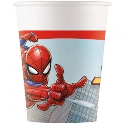 8 COPOS PAPEL SPIDERMAN CRIME FIGHTER 200ML