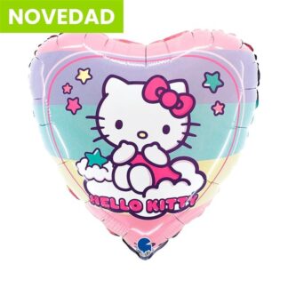 Corazón metalizado 18'' / 46 cm Hello Kitty rainbow