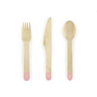 Cubiertos de madera corazones rosa empolvado 16cm: 1 paquete/18 uds