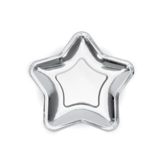 Platos de papel estrella plateado 18cm 6 uds