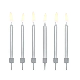 Velas de cumpleaños lisas plateado 6cm: 1 paquete/6 uds
