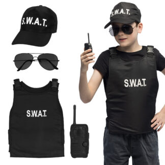 Set infantil agente S.W.A.T. (gorra chaleco gafas de fiesta y walkie-talkie)