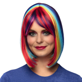 Peluca multicolor estilo bob con flequillo