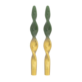 2 velas retorcidas bicolor verde/dorado