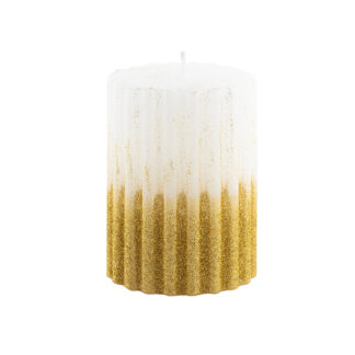 Vela pilar blanca/dorada con purpurina de 10.3 cm