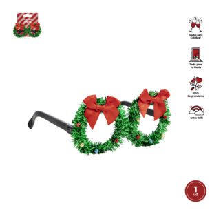 Gafas navideñas espumillón verde con lazo 1 ud