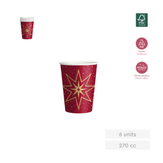 Vaso cartón rojo fel navidad 270cc 6uds
