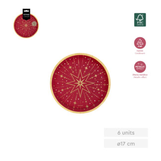 Plato rojo feliz navidad 17cm 6uds fsc mix