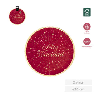 Bandeja roja feliz navidad 30cm 2uds fsc