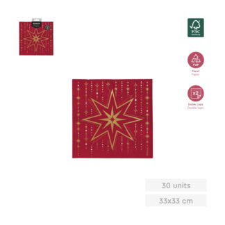 Servilleta 2c roja f.navid 33x33cm 30u fsc
