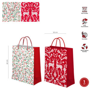 Bolsa natural xmas surtido 30x10x42cm