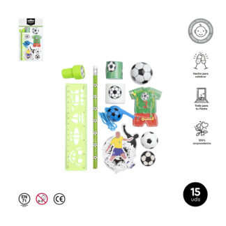 Surtido juguetes piñata papelería fútbol 15 ud