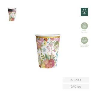 Vaso Cartón Decorado Floral 270Cc (9oz) 6 Uds FSC Mix 70%