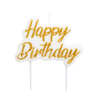 Vela happy birthday oro bio glitter con pick cm 8x6