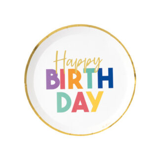 8 Platos redondos cm 21 happy birthday colors