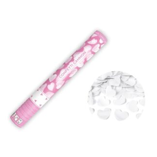Cañón de confeti con corazones blancos