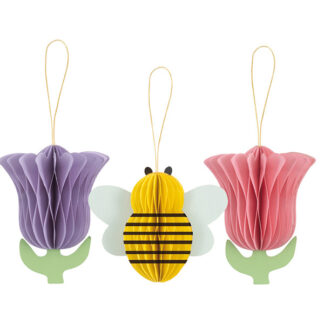 Adorno colgante de primavera, abeja y flores