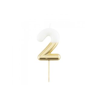 Velas brillantes número 2 10,5cm blanco/oro