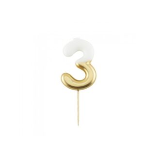 Velas brillantes número 3 10,5cm blanco/oro