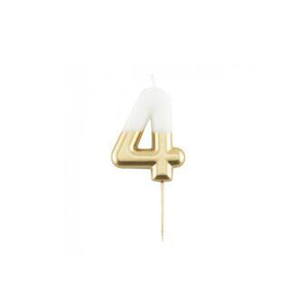 Velas brillantes número 4 10,5cm blanco/oro
