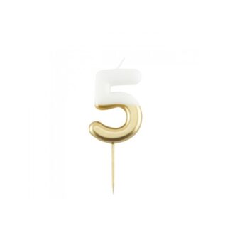 Velas brillantes número 5 10,5cm blanco/oro