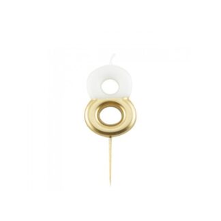 Velas brillantes número 8 10,5cm blanco/oro
