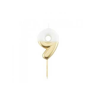 Velas brillantes número 9 10,5cm blanco/oro