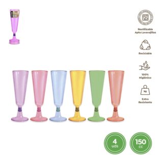 Copa de cava colores 4 ud