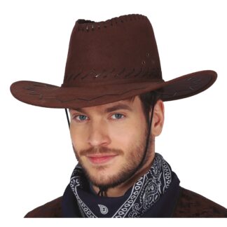 Sombrero vaquero marrón oscuro simil-piel