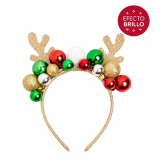 Diadema bolas navidad y cuernos reno 1ud